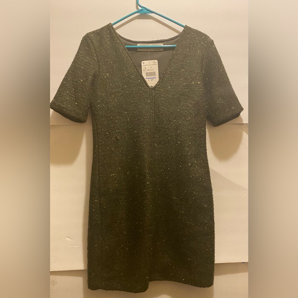 NWT Zara Collection Olive Green 30% Wool Mini Dress - L